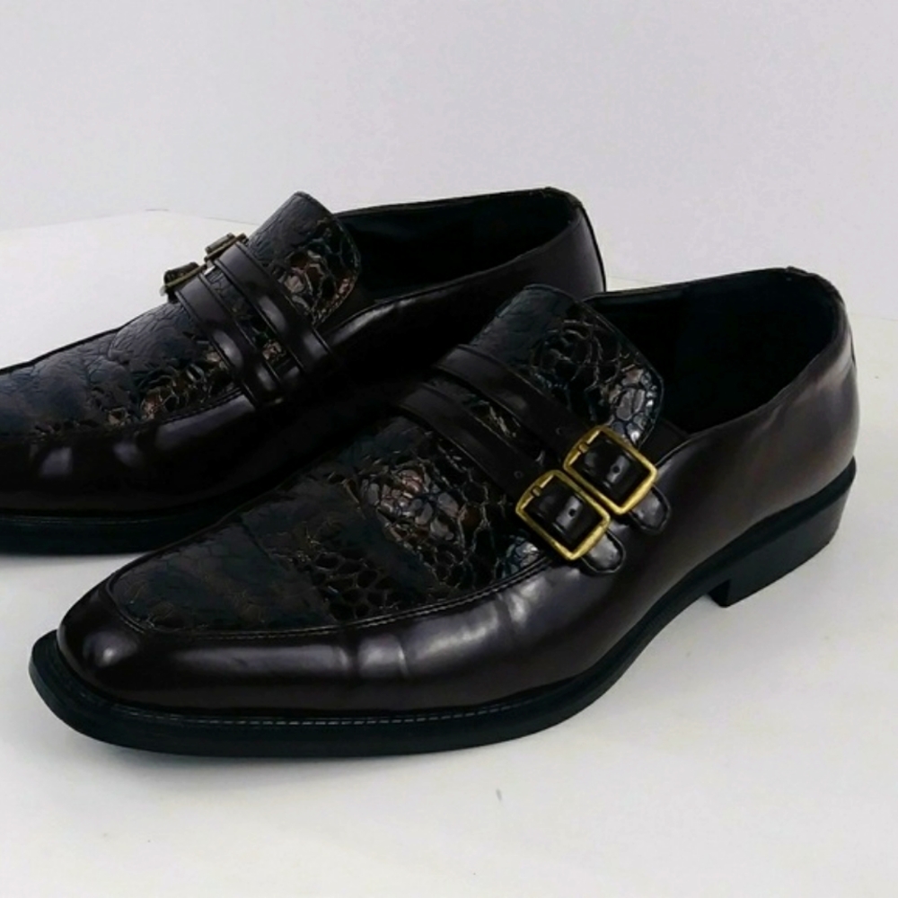 David stone men exotic print brown shoes size 10.5
